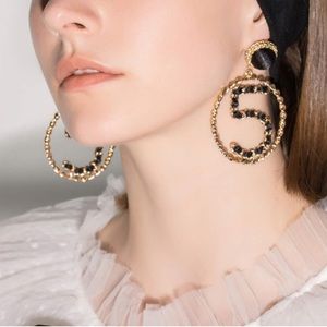 Hoop Stud Drop & Dangle Number 5 Ribbon Faux Pearl Large Circle earrings